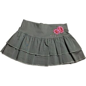 Papaya Y2K Floral Embroidered Layered Olive Mini Skirt
